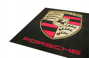 porsche dealership logo rug - black and red colors