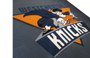 westchester knicks locker room logo rug - blue and grey colors